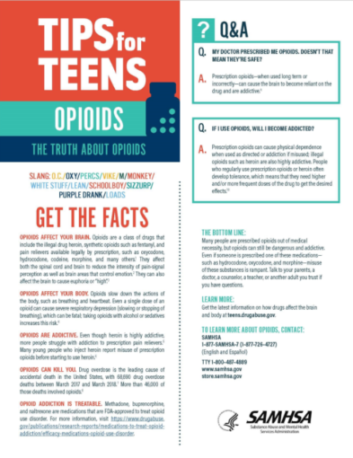 Flyer image Tip for Teens about Opioids